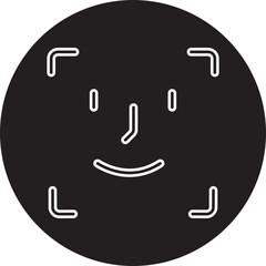 Face ID recognition icon in black color flat style, biometric face scan symbol, facial identification and security authentication vector