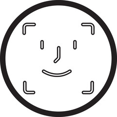 Face ID recognition icon in black color line style, biometric face scan symbol, facial identification and security authentication vector