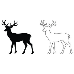 Deer silhouette and outline illustration simple vector art for wildlife and nature designs isolated on white background