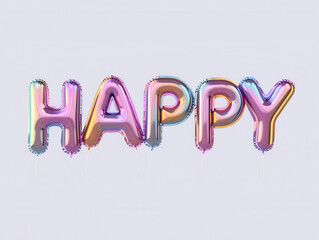 Colorful Metallic Party Balloons Forming Word HAPPY in Minimalist Setting