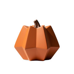 A geometric orange pumpkin with a brown stem on a transparent background. The pumpkin has a faceted design, suitable for seasonal decorations.