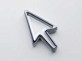 3D Computer Cursor Arrow with Metallic Finish on Soft Gradient Background