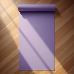 A lilac yoga mat on a floor