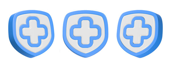 white shield with plus mark inside 3d rendering design icon symbol