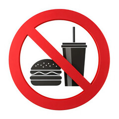 No food or drink allowed sign with burger and cup isolated on transparent background