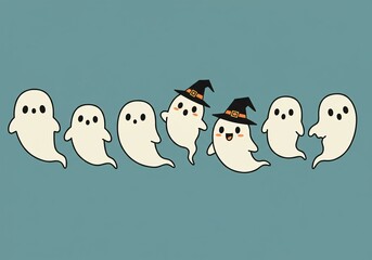 Obraz premium Cute Halloween Ghost Parade