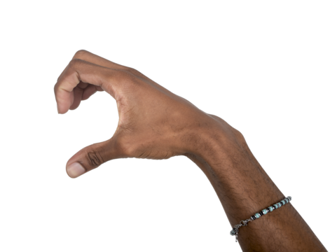 Curled hand forming half heart shape in tender romantic pose. Black skin male making affectionate