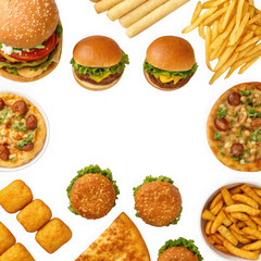 Assortment of fast food items isolated on transparent background