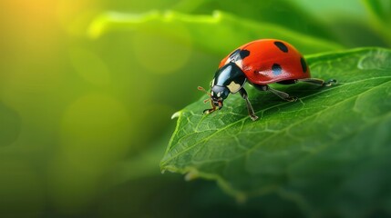 Obraz premium Macro Photograph of Ladybug on Leaf