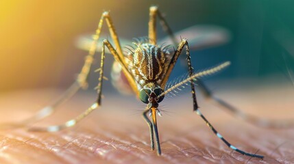 Macro Photograph of Mosquito on Human Skin