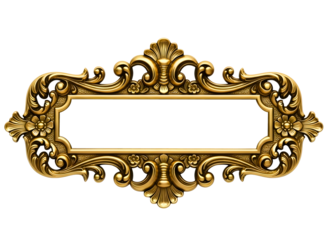 Ornate golden baroque picture frame isolated on transparent background