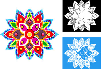 A View of an Intricate and Colorful Traditional Indian Rangoli