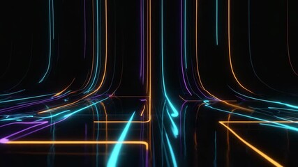 colorful neon light trails on dark background, symbolizing high-speed data flow, futuristic technology, abstract digital network, glowing streams of information - Powered by Adobe