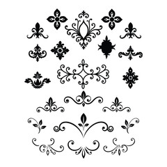 A refined collection of elegant vintage decorative elements featuring ornate flourishes, classic borders, and intricate ornaments perfect for invitations, logos, and luxury designs.