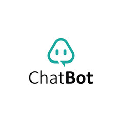Modern triangular chat bot logo combining robot face and chat bubble shape, perfect for messaging apps, AI technology, or digital communication branding.