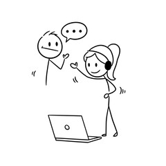 Stick figures communicating in a customer support interaction online  