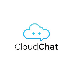 Modern cloud chat logo combining speech bubble, cloud, and robot elements. Perfect for messaging app, tech company, or AI communication brand.