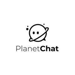Modern vector logo combining chat bubble, planet, and robot elements. Perfect for messaging app, AI service, or futuristic tech branding design.