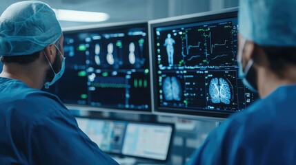 Diverse Healthcare Professionals Collaborating with High-Tech Equipment