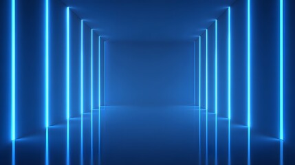Futuristic room design bathed in blue neon light showcases modern innovation symmetry