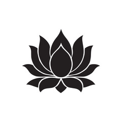 Fototapeta premium Elegant dark gray silhouette of a blooming lotus flower on a white background symbolizing purity and enlightenment