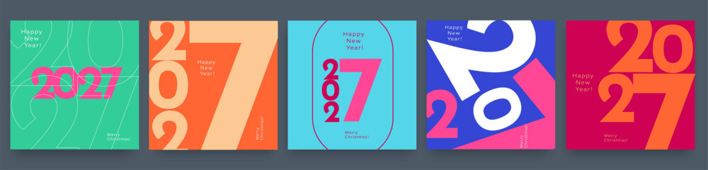 2027 Numbers. Trendy Set of Happy New Year 2027 logo design. Modern creative Typography Vector for Advertising, Web, Social Media, Poster, Banner, Cover.