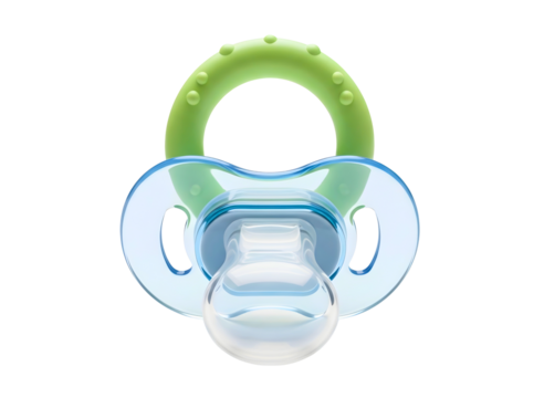 Blue and green baby pacifier isolated on transparent background