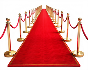 Red carpet event pathway with stanchions isolated on white background