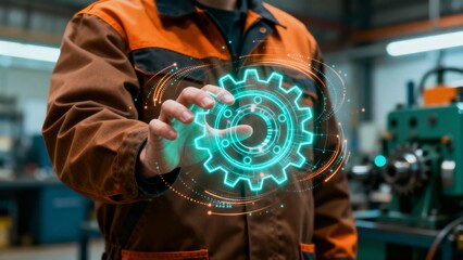 Man Interacting with a Digital Gear A Concept for Industrial Innovation and Technology