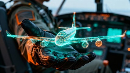 Pilot's Vision Futuristic Airplane Hologram Illuminates Cockpit, Shaping Aviation's Future
