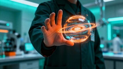 Harnessing Scientific Energy A Researcher Manipulating a Sci-Fi Energy Field