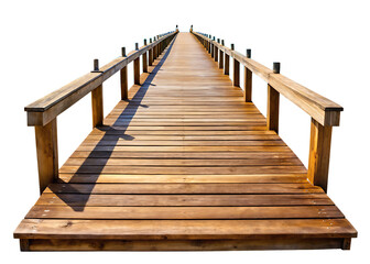 Fototapeta premium Wooden pier extending into the distance isolated on white background