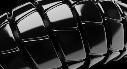 Abstract Flowing Metallic Black Rectangular Shapes Forming a Dynamic Interconnected Surface Reflecting Light and Shadow