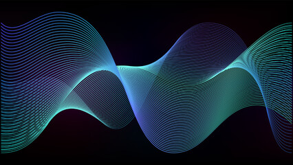 Abstract s pattern aurora in dark cosmos. Soundwave frequency spectrum gradation. Line electric connect of network or siri voice fractal fade. Digital ai beat flow wave