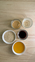 Five elements of flavormiso, sesame, soy, vinegar, and turmericharmoniously await in anticipation of Lunar New Year feasting