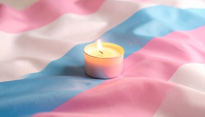 Honoring memory and identity with a solemn candlelight vigil on the transgender pride flag background