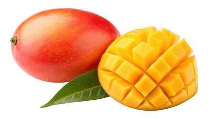 Whole and sliced mango isolated on transparent background