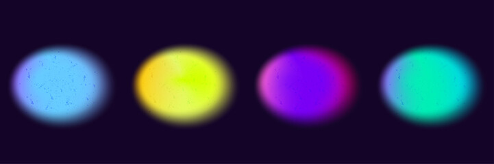 Glowing blur mesh vibrant neon blobs. Abstract round shapes in blue, yellow, and purple tones shining