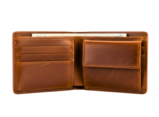 Brown leather bi fold wallet isolated on transparent background