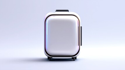 Sleek white suitcase with minimalist design, illuminated against a soft gradient background