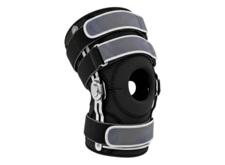 Orthopedic knee brace with adjustable straps isolated on transparent background