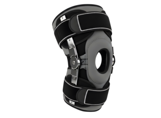 Orthopedic knee brace with adjustable straps isolated on transparent background