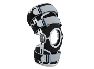 Orthopedic knee brace with adjustable straps isolated on transparent background