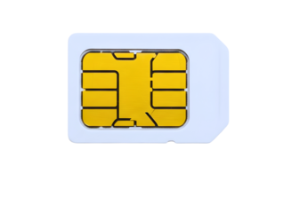 Close up of a sim card chip isolated on transparent background
