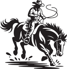 Fototapeta premium Cowboy on Bucking Bronco Silhouette Lasso Rodeo Riding