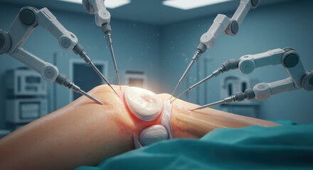 Robotic Arms Performing Knee Surgery with Advanced Medical Technology in Operating Room