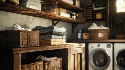 Fototapeta premium Laundry room interior design with washing machines
