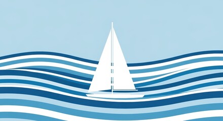 White Sailboat on Blue Water with Wave Patterns