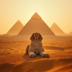 Historic View of Sphinx and Pyramids under Clear Sky