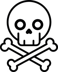 Outline human skull with crossed bones, graphic illustration. concept of pirate symbol, danger icon, helloween theme, skull and crossbones, design element